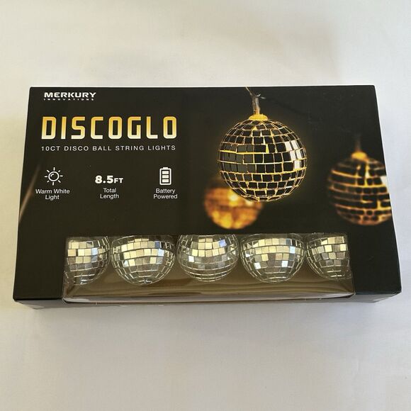 Disco Ball String Lights 10 ct. Warm White 8.5ft. Battery Powered - Picture 1 of 9